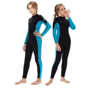 NWT! Hevto Youth 3/2MM Back Zip Full Body Wetsuit Black/Blue Size 8